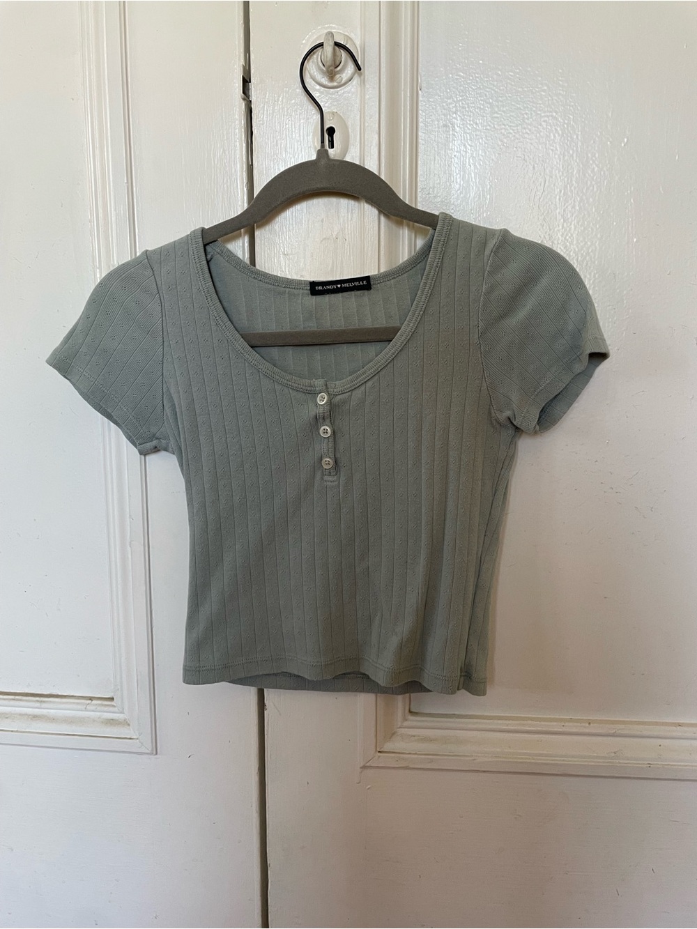 Brandy Sage Green Ribbed Henley Tee